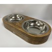 ظرف آب و غذای سگ و گربه پرس پت مدل چوبی دوقلو